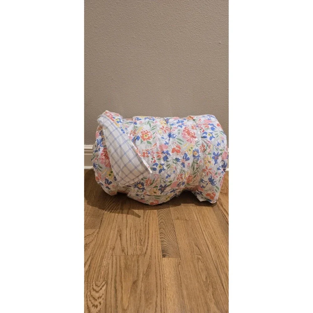 Lauren Ralph Lauren Macey Floral Comforter Reversible Plaid Grey Coral Blu Queen